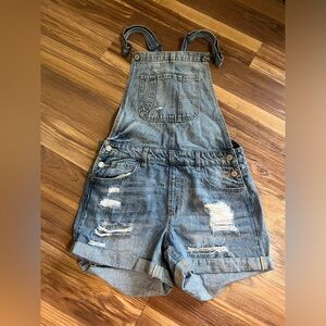 Denim Distressed Overalls shorts